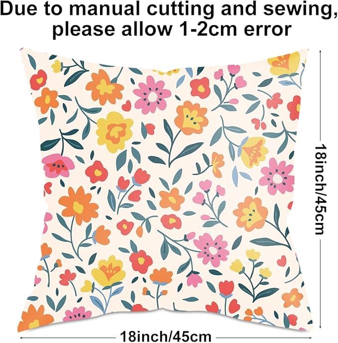 2 Pack Retro Cute Wildflowers Decor Throw Pillow Covers, 18x18 Pillow Cover, Decorative Couch Pillow Covers Flower Decor Pillowcase for Sofa Cushion Sofa Home Bedroom Chair Bed Car Seat Living Room