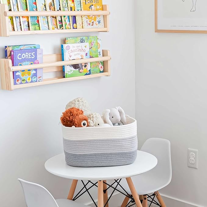 OrganiHaus Woven Storage Baskets for Organizing, Cotton Rope Organizer Bins for Shelves, Closet & Nursery, Dog Toy Basket, Decorative Bins for Toys, Towels & Books - 15x10x9, Grey