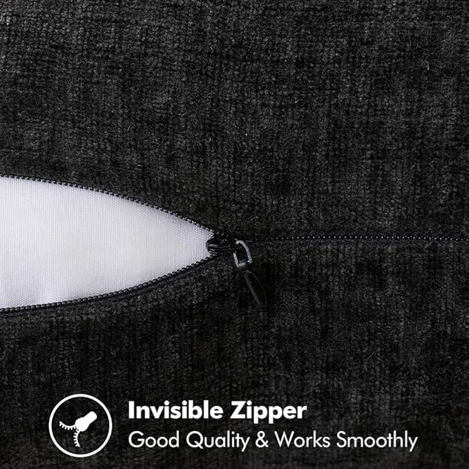 MIULEE Pack of 2 Couch Throw Pillow Covers 18x18 Inch Black Farmhouse Decorative Pillow Covers with Stitched Edge Soft Chenille Solid Dyed Spring Pillow Covers for Sofa Bed Living Room