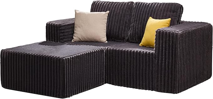 Hobestluk Modular Sectional Sofa Memory Foam Couch L Shape Sofa for Living Room Loveseat with Chaise Lounge Cloud Couch with Removable Cover (Stripe Grey, Loveseat with Chaise)
