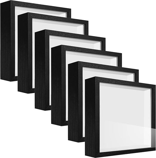 5x5 Small Shadow Box Frame Display Case , Display Case Box for Memorabilia, Medal, Wedding Memories, Crafts, Tickets and Photos, Picture Frame for Wall and Tabletop (6packs-Black, 5x5)