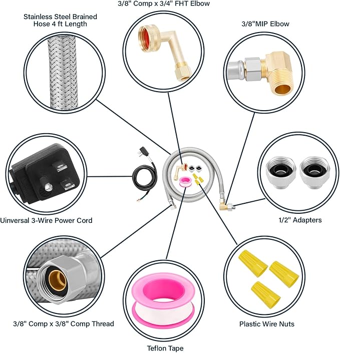 Roastove Universal Dishwasher Installation Kit,4 Ft Stainless Steel Dishwasher Hose,Burst Proof Water Supply Line with 3/8" Compression Connections