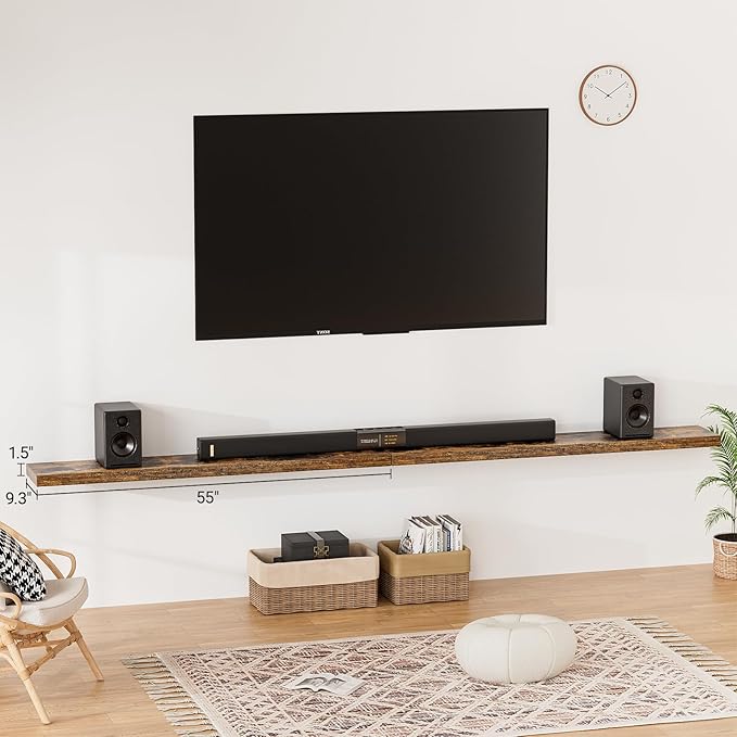 Heimlove 55 Inch Long Floating Shelves for Wall,9.3" Deep Rustic Brown Floating Shelf Set of 2,Large Display Shelf & Storage Shelf,Wall Mounted Shelves for Bedroom Living Room Kitchen Office