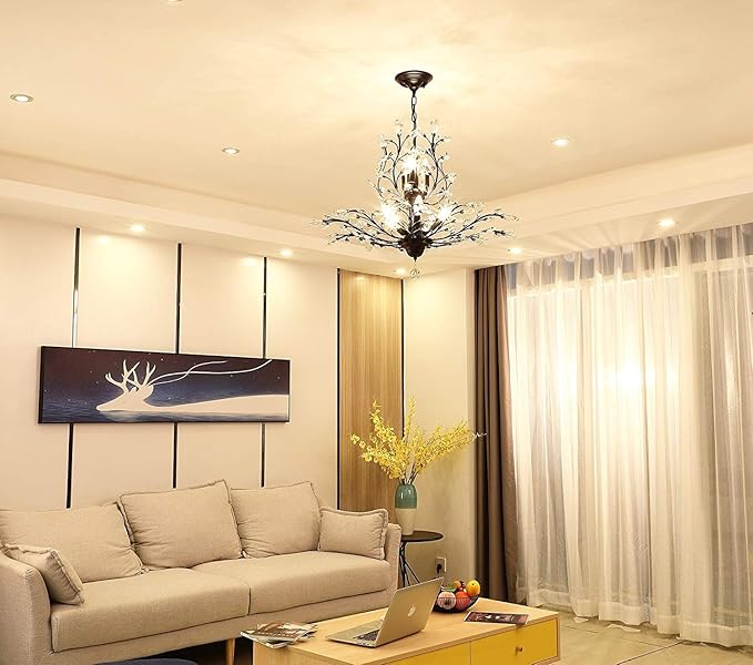 Ganeed Crystal Chandeliers,Vintage 8 Lights Pendant Light,K9 Clear Crystal Chandelier Lighting Fixtures,Ceiling Light for Living Room Bedroom Restaurant Porch Hallway (Black)