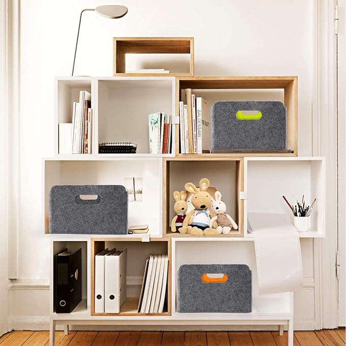 Welaxy Storage Baskets Collapsible Felt Storage bin Foldable Shelf Drawers Organizers for Kids Pet Toys magazine Books Clothes Closet Cabinet decluttering (Charcoal)