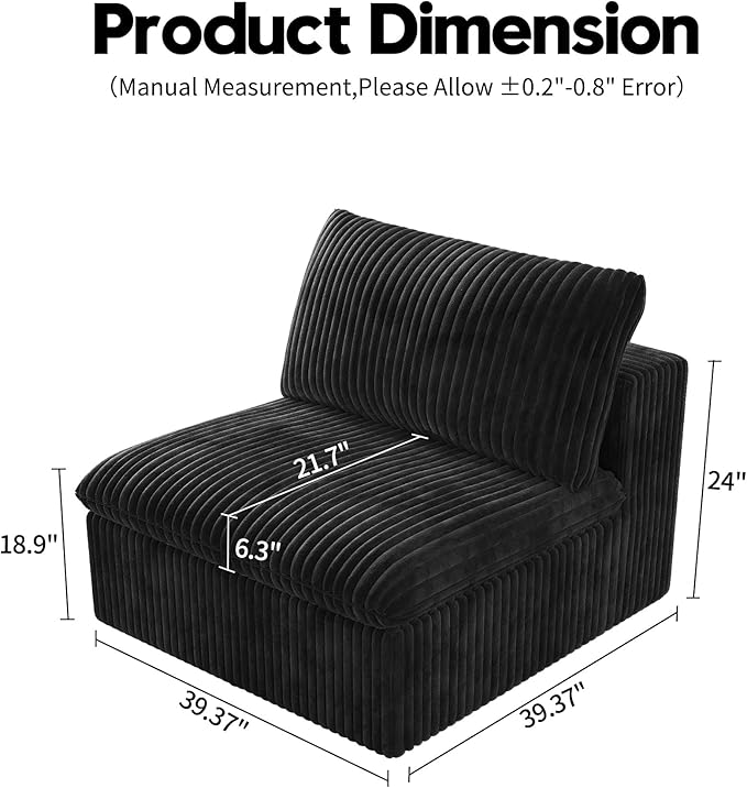 Ottoman, Modular Sectional Sofa,Cushion Covers Removable, Minimalist Couch for Modern Living Room Sofa Sets for Office House,Bedroom and Apartment,No Assembly Required,Black
