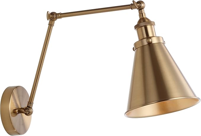 JONATHAN Y JYL7461A Rover 7" Farmhouse Industrial Adjustable Arm Metal LED Wall Sconce Rustic Bohemian 2700K LED 4W Bulb for Entryway Lobby Kitchen Bathroom Bedroom Living Room Hallway, Brass Gold