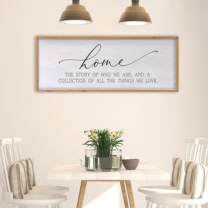 Home The Story of Who We Are Sign Farmhouse Family Wall Decor 32x12 Inch Plaque Wood Framed Art for Hanging (Wood)