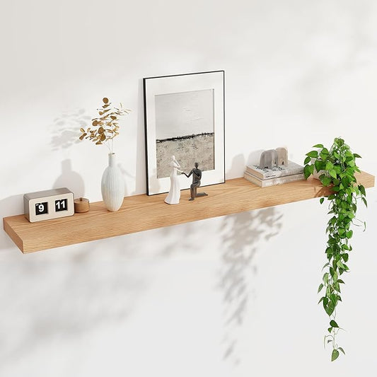Floating Shelves for Wall, USA-Sourced Oak Wood 55 Inch Long Wall Shelves, Natural Wooden Wall Mounted Picture Ledge Shelf, Nursery Book Storage Shelf Kids Bookshelf, Display Shelf for Bathroom