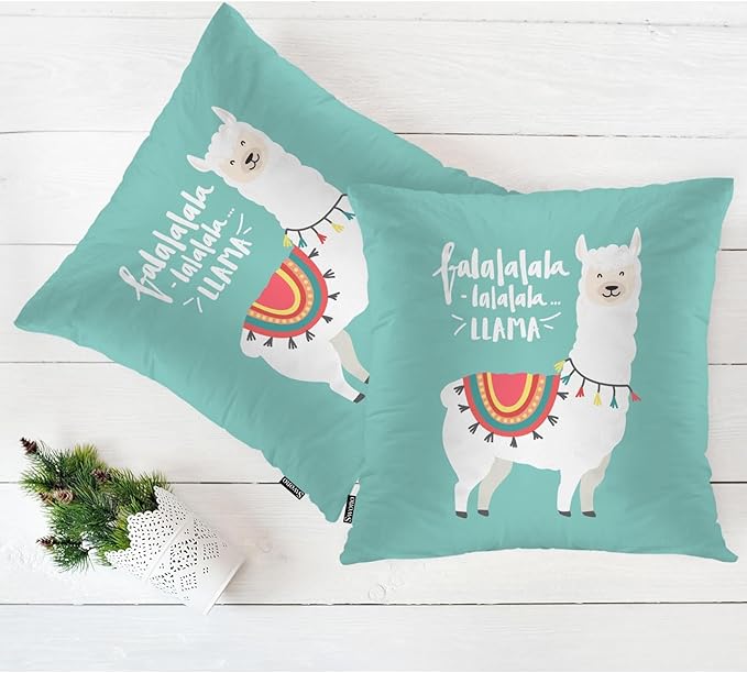 Swono Llama Cozy Pillowcases, Funny Alpaca Llama Falala Decorative Throw Pillow Covers, Outdoor, Office, Sofa, Car, Picnic, 18" x 18", 2 Pack
