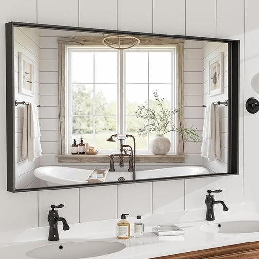 55”x 30” Blak Bathroom Mirrors for Over Sink, Black Framed Vanity Mirror for Bathroom, Shatter Proof, Tempered Glass, Rectangle Wall Mirror Horizontally/Vertically
