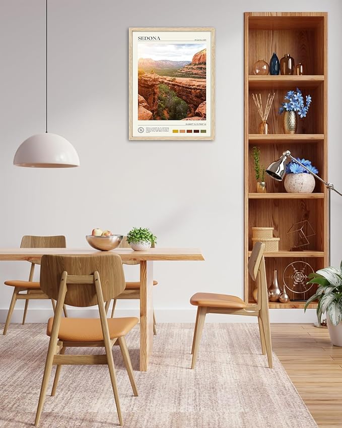 HesenDot Natural OAK Wood Framed Arizona Wall Art,12x16in Sedona's Red Rock Formations Quality Canvas Wall Print,Classic Urban Landmark Wall Decor for Living Room,Bedroom,Office Gallery Set of 1