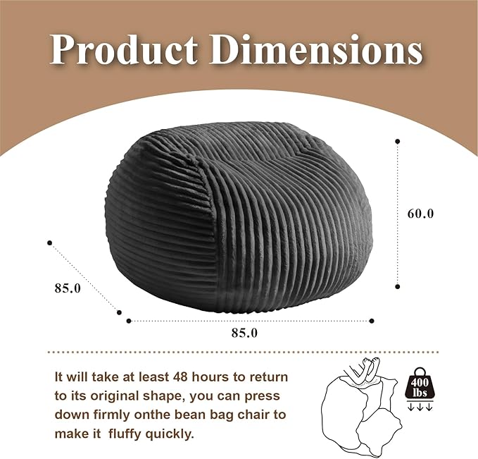 Premium Beige Bean Bag Chair for Adults with Armrest- Ultra Plush Memory Foam Lounge Sofa & Comfy Reading Nook Chair for Bedroom, Living Room & Dorm (Gray, 4FT)