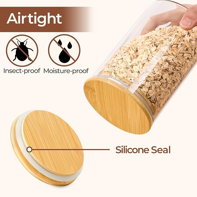 ComSaf 1.7 Qt Glass Storage Containers with Lids, Glass Jars with Lids, Clear Food Storage Jar, Round Canister Set of 3, Pantry Organizers for Pasta Flour Cookie Rice Tea Coffee Bean