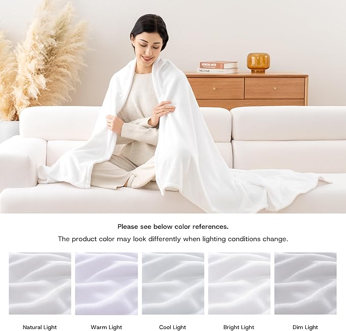 Luxury Fleece Warm Blanket, Soft Lightweight Velvety Plush Blanket for Sofa and Bed, Cozy Comfy for All Seasons(True White, 70×90 Inches)