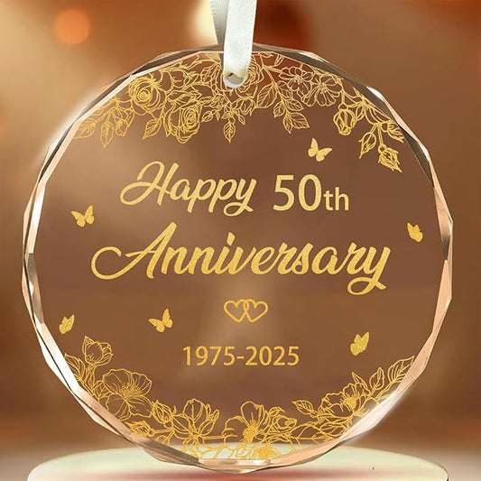50th Wedding Anniversary Ornament, 50th Anniversary Wedding Gift, 50 Years As Mr. & Mrs. Gift for 50 Years Couple Husband Wife Married Parents Grandparents Friends 2025 - Glass Ornament 3"