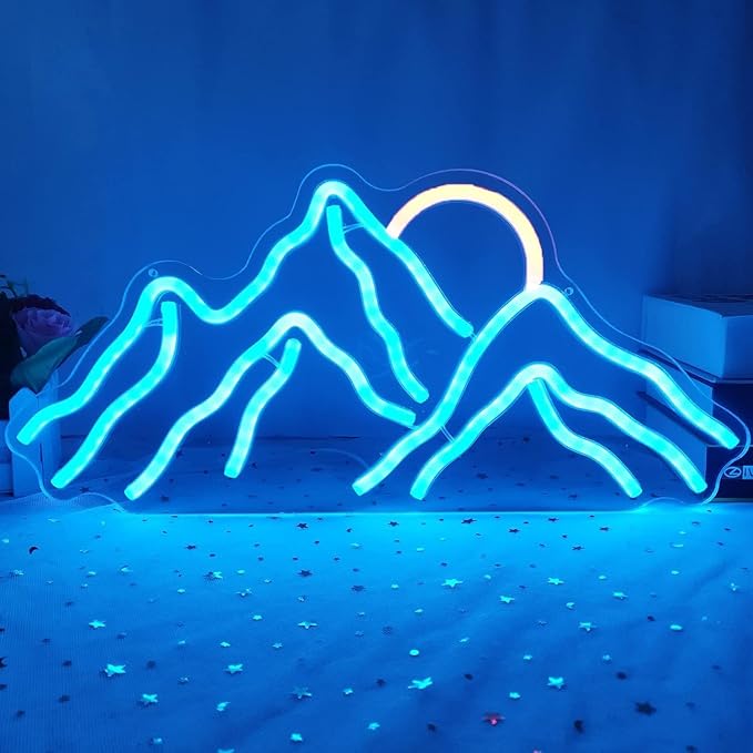 Ulalaza LED Decorative Lights USB Mountains Sunrise Sunset Led Neon Signs Home Decoration Wall Art Holiday Gift Brightness Adjustable 16.5''x11.8''