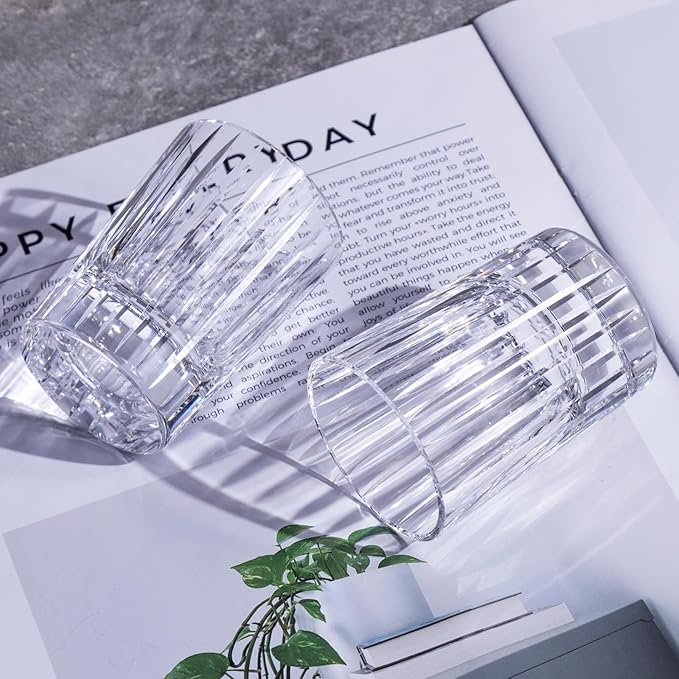 KAMMAK Crystal Whiskey Glasses Set of 2, Handcrafted 3.38oz Liquor Glasses, Luxury Old Fashioned Glasses Stemless, Hand Blown Scotch Cup for Women, Men Barware Gift for Cocktail, Bourbon