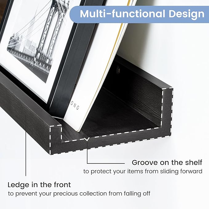 Picture Ledge Wall Shelves 48 inches Width Set of 3, Solid Pine Wood Rustic Floating Ledge Shelves for Wall for Kids' Room Bedroom Kitchen Bathroom Long Floating Shelves for Wall Decor, Black