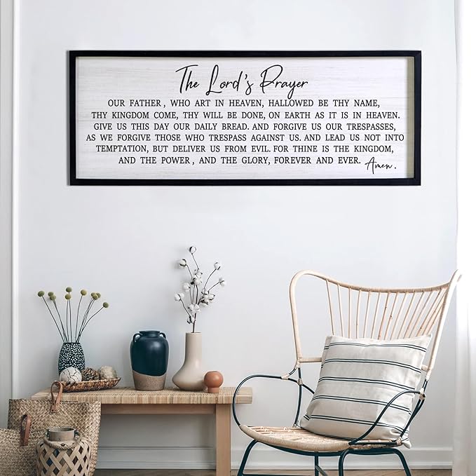 Our Father Prayer Bible Verse Framed Wall Art, 40''×15'' Rustic Religious Christian Lords Prayer Sign for God Jesus Christ Prayer, Horizontal Holy Inspirational Catholic Scripture Decor