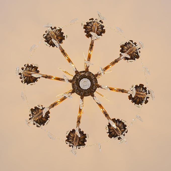 Vintage 8 Arms Crystal Chandelier Candle Light Fixture for Dining Room Living Room Bedroom Hallway Entryway Antique Gold Finish (27"-8 Lights)