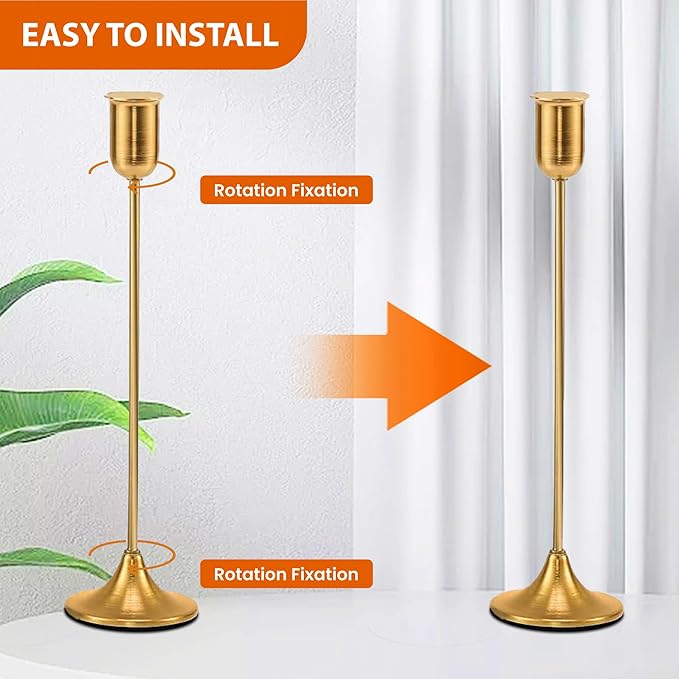 6 Pcs Brass Gold Candle Holders Set, Candelabra Tall Candle Stand, Metal Taper Candlestick Holders for Dining, Table Centerpieces & Vintage Home Decor– Housewarming Gift for Halloween Decor, Christmas