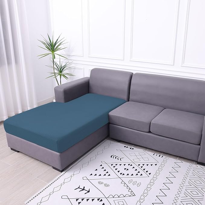 hyha Waterproof Sectional Couch Covers, Non Slip Sofa Couch Cushion Covers L Shape, Thick Stretch Jacquard Fabric, Washable Sofa Slipcovers with Elastic Bottom (1 Piece for Chaise XL, Blue)