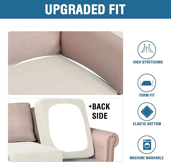 H.VERSAILTEX Super Stretch Individual Seat Cushion Covers Sofa Covers Couch Cushion Covers Slipcover Sets Thick Jacquard Textured Twill Fabric (1 Piece Chair Cushion Cover, Porcelain)