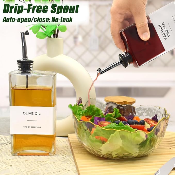 Olive Oil Dispenser for Kitchen, Cooking Oil Container 16.9 oz, Olive Oil Bottles, Soy Sauce Dispenser, Coffee Syrup Bottles (16.9oz, Set of 2)