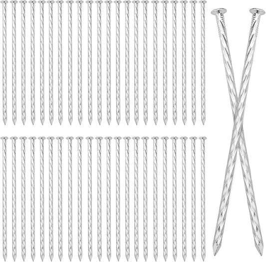60 PCS 8 Inch Spiral Metal Galvanized Landscape Spikes, Galvanized Non-Rust Metal Garden Stakes, Garden Nails for Artificial Turf, Weed Barrier, Tent, Carpentry and More, by GENHAKON.