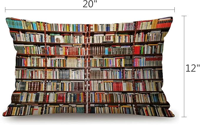 Library Bookshelf Farmhouse Pillow Covers 12" x 20" Lumbar Pillow Covers Home Decorative Cotton Linen Cushion Case for Sofa Couch Housewarming Family Room Décor