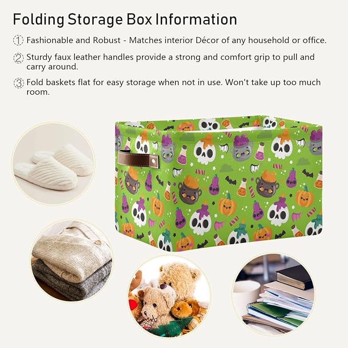 Storage Basket Bin Halloween Horror Pumpkin Organizer Basket Collapsible Shelf Basket Cube with handle for Nursery Bedroom Bathroom