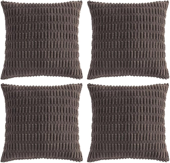 Fancy Homi 4 Packs Boho Dark Brown Decorative Throw Pillow Covers 14x14 Inch for Living Room Couch Bed Sofa, Rustic Modern Farmhouse Home Decor, Soft Plush Corduroy Cute Square Cushion Case 35x35 cm