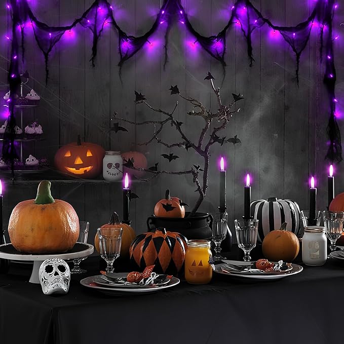 Halloween Horror Atmosphere Lights, Orange&Purple LED String Lights with 9.9FT Creepy Black Gauze, Battery Powered with Timer & 8 Flashing Modes (Purple)
