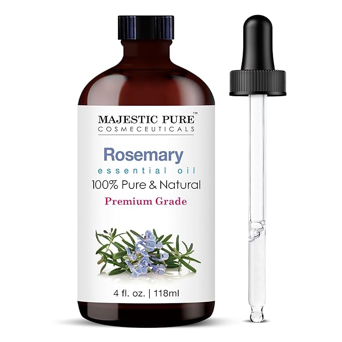 Majestic Pure Rosemary Essential Oil with Glass Dropper - Huge 4 Fl Oz - 100% Pure and Natural Rosemary Oil - Premium Grade Essential Oils for Diffuser, Aromatherapy, Soap and Candle Making