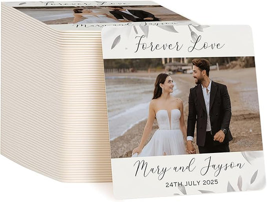 60 Pack Personalized Wedding Coasters, Custom Cardboard Coasters for Drinks with Photo Print and Text, Keepsake Wedding Favors and Gifts for Couples, 4x4 Square, Design 7