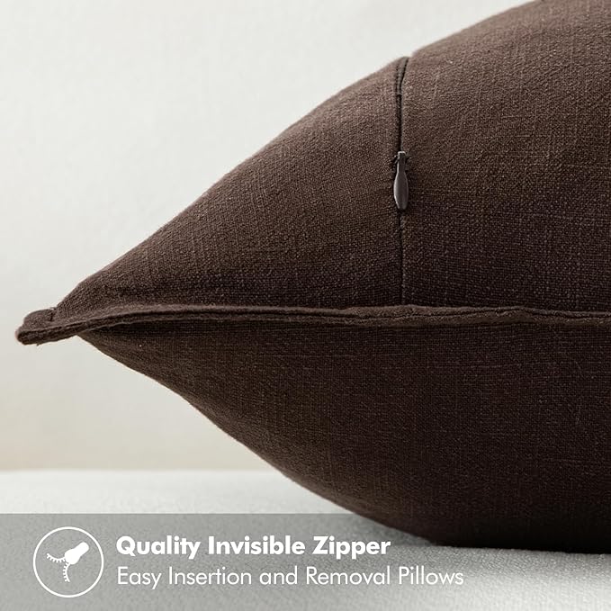 MIULEE Decorative Linen Pillow Covers 20x20 Inch Dark Brown Boho Farmhouse Neutral Winter Couch Throw Pillows for Bed Pack of 2 Accent Modern Pillowcase Sofa Livingroom Home Decor