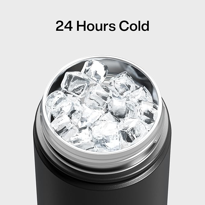 Kids Insualated Water Bottle with Straw - 12oz Stainless Steel Water Bottle with Dual Spouts, Leak-Proof, BPA-Free, Double Wall Vacuum Keeps Cold for 24 Hours for Sports, Travel, School (Black Night)