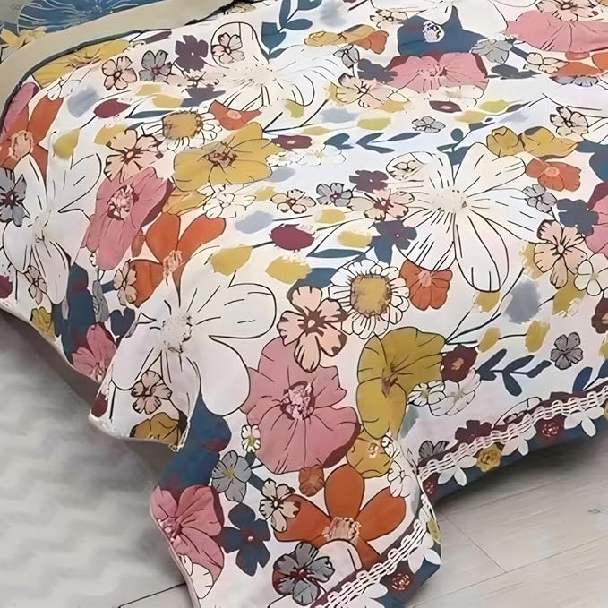 Boho Muslin Blanket for Adults 4-Layer Gauze Twin Size Soft Cozy 100% Cotton Summer Cooling Blanket Floral Decor for Sofa Bed Coverlet Both Sides (Colorful Floral, Twin 60 x 80 in)