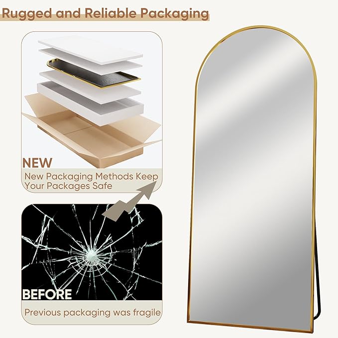 64"x21" Full Length Mirror, Arched Full Body Mirror, Standing Hanging or Leaning Floor Mirror for Bedroom and Living Room, Gold