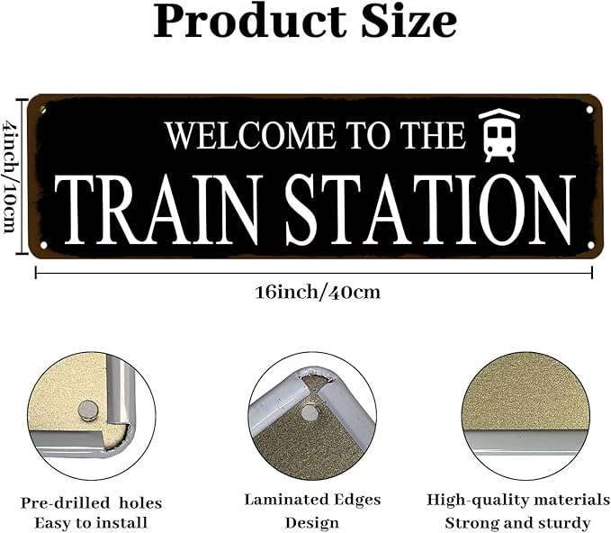 Rustic Train Station Sign Vintage Metal Tin Sign Welcome To The Train Station Signs Train Decor Home Bar Pub Poster Wall Art Decorative 4x16 Inch