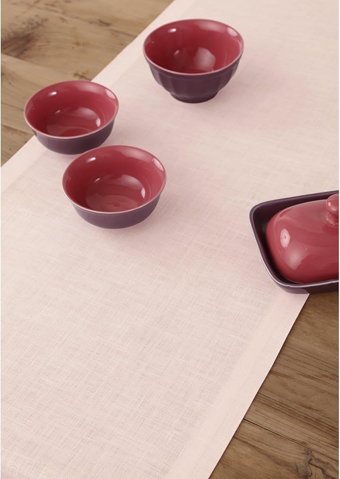 Solino Home Linen Pink Table Runner 48 Inches - 100% Pure Linen Small Table Runner 14 x 48 Inch Ideal for Dresser and Coffee Tables - Halloween - Fete