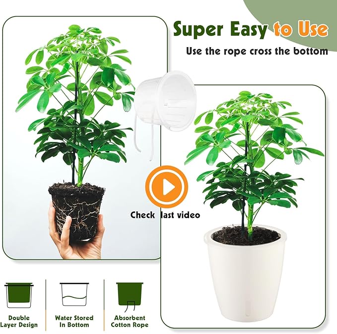 Self-Watering Pots for Indoor Plants, 8-Pack 6.7'' Self Watering Planter with Drainage Holes, Small African Violet Pots with Water Indicator, Clear Wick Pot, White