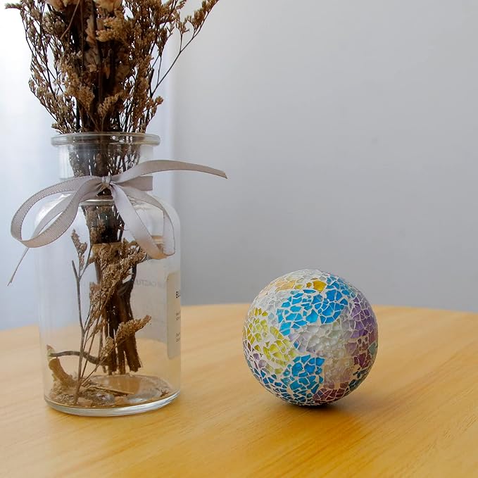 6pcs 2.36in Mosaic Glass Sphere Ball Decorative Mosaic Glass Orbs Mosaic Deco Balls for Bowls Vases Table Centerpiece Deocr