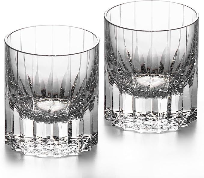 KAMMAK Crystal Whiskey Glasses Set of 2, 7.27oz Old Fashioned Glasses Stemless, Hand Blown White Cocktail Glasses, Engagement Gifts for Couples, Women, Men