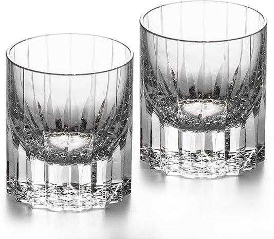 KAMMAK Crystal Whiskey Glasses Set of 2, 7.27oz Old Fashioned Glasses Stemless, Hand Blown White Cocktail Glasses, Engagement Gifts for Couples, Women, Men