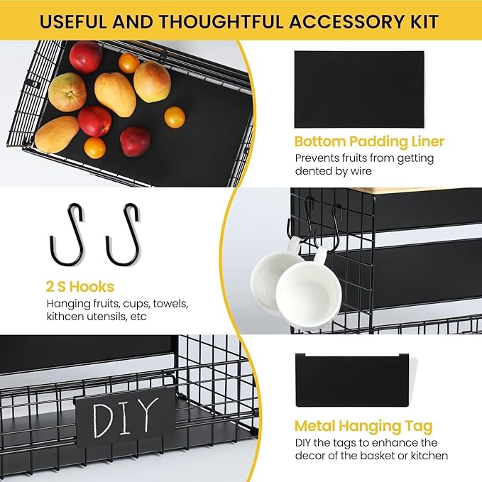 [WIDER Shelf]1 SET Strong Magnetic Shelf Basket for Fridge with Tag & Bamboo Top, XXL Large Magnetic Spice Rack Shelves for Side of Refrigerator, Kitchen Pantry Storage Organizer for Food Fruit Veg