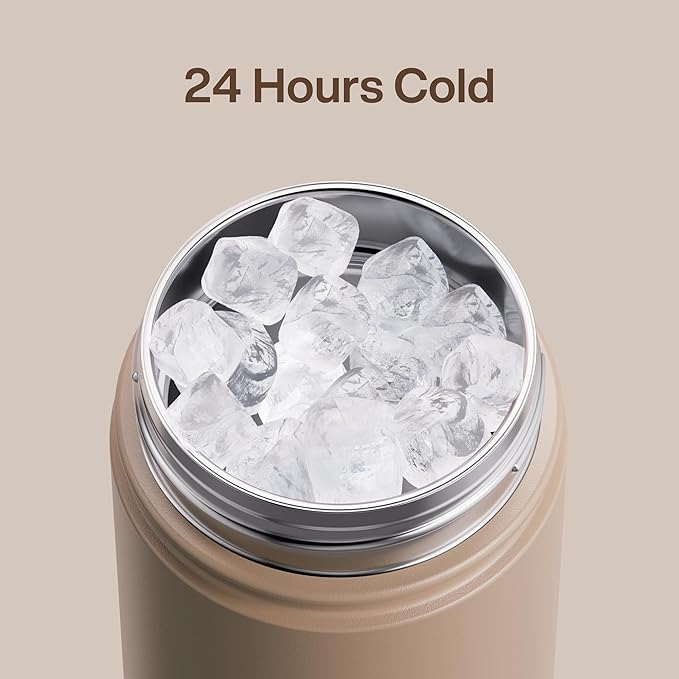 Kids Insualated Water Bottle with Straw - 12oz Stainless Steel Water Bottle with Dual Spouts, Leak-Proof, BPA-Free, Double Wall Vacuum Keeps Cold for 24 Hours for Sports, Travel, School (Raw Umber)