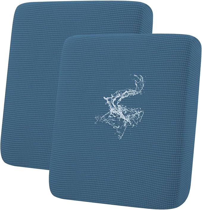 hyha Waterproof Couch Cushion Covers for Pets, Non Slip Sofa Seat Cover for Dogs Washable, Soft Thick Stretch Jacquard Fabric, Sofa Slipcovers with Elastic Bottom (2 Pieces, Blue)