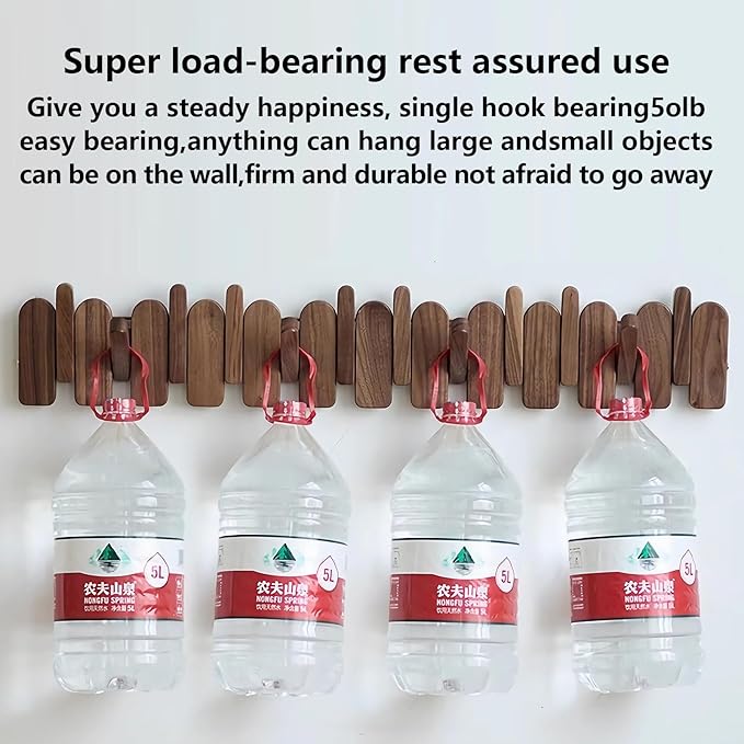 Wall Mounted Piano Key Hanger | Flip Style Hook | Entrance Wall Art Hook, Made of Oak Wood (3 Times Painted, 4 Times Polished) (Arc Beech, 12Hooks)